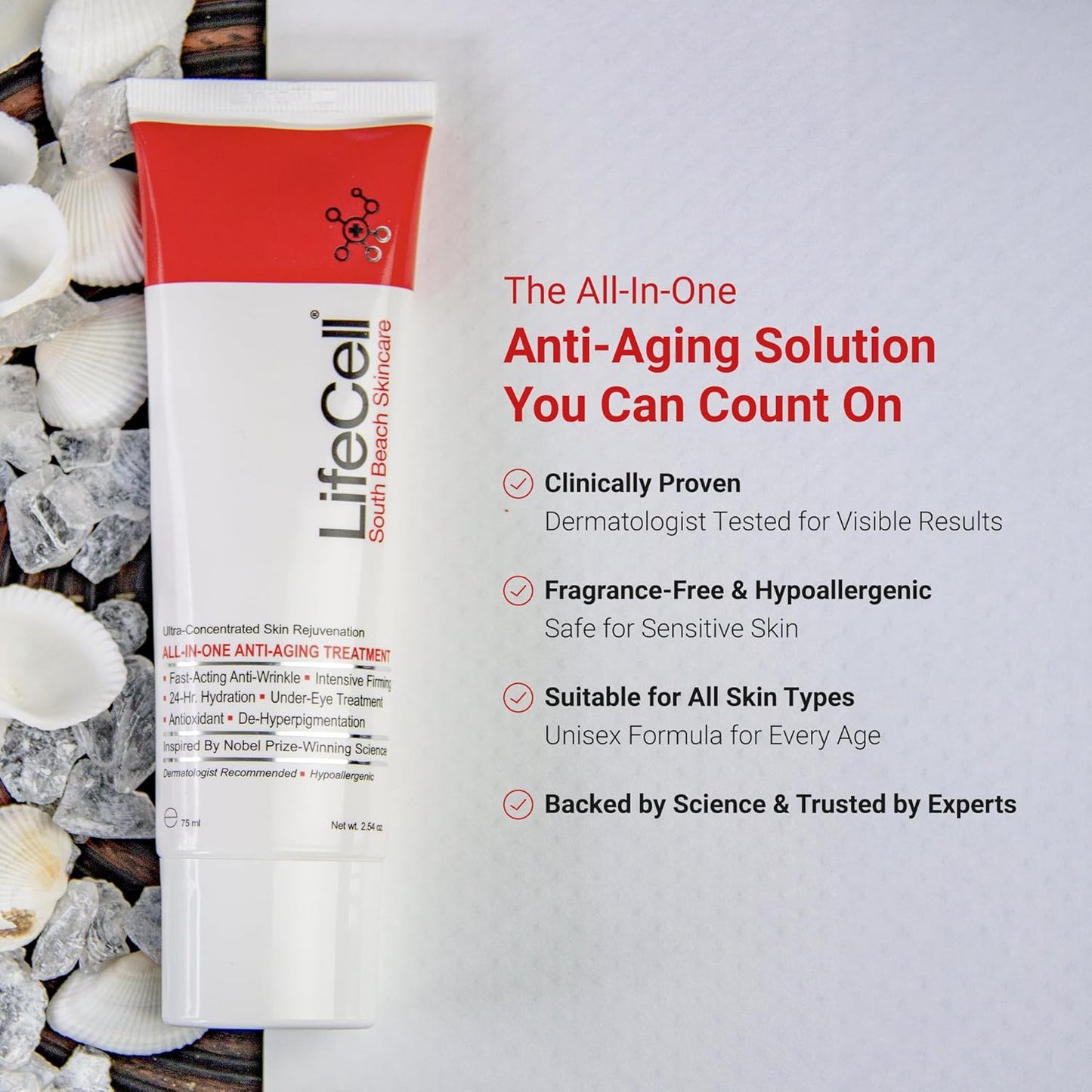 LifeCell All In One Anti-Aging Cream – Retinol, Vitamin C, DMAE, Hyaluronic (2.54oz)