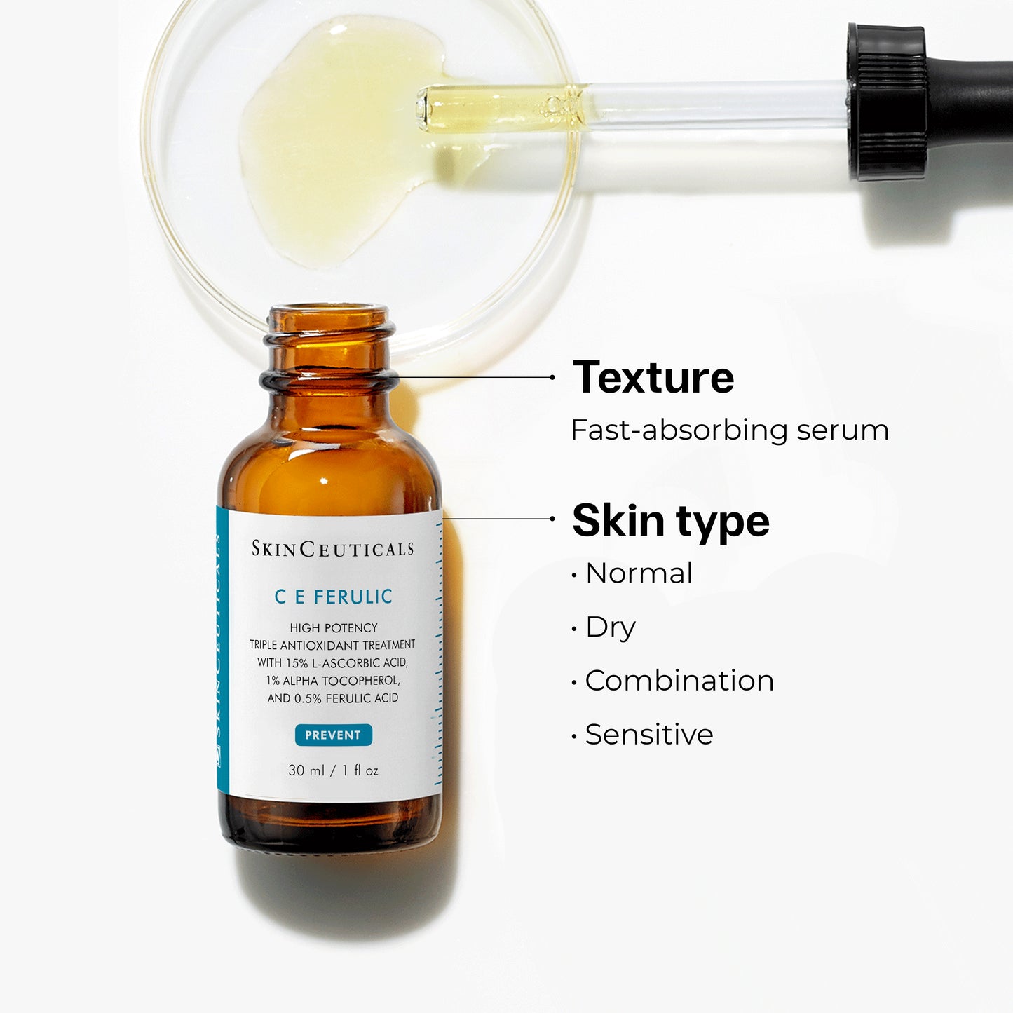 SkinCeuticals C E Ferulic Serum 30ml – Vitamin C, E & Ferulic Acid for Brightening & Anti-Aging