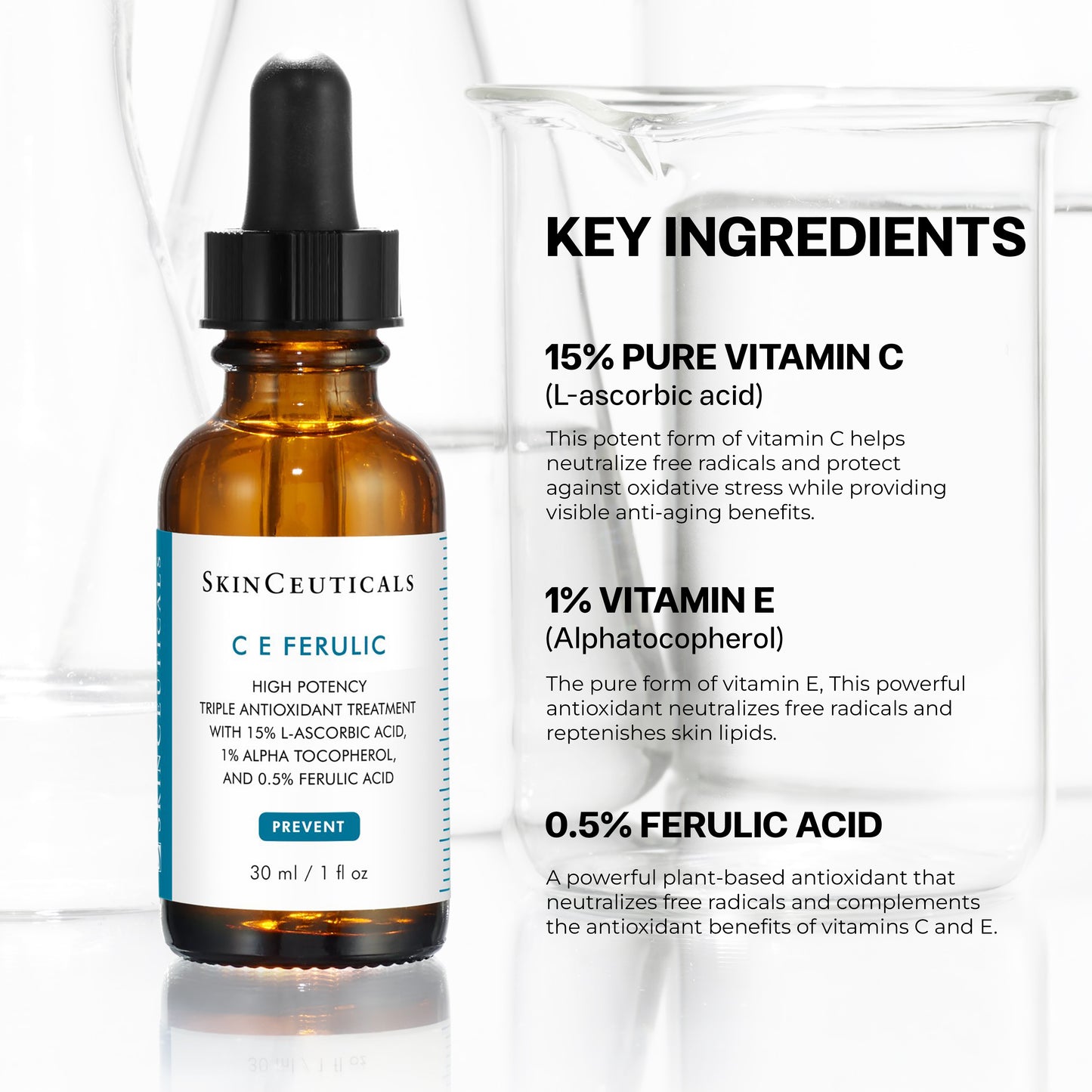 SkinCeuticals C E Ferulic Serum 30ml – Vitamin C, E & Ferulic Acid for Brightening & Anti-Aging